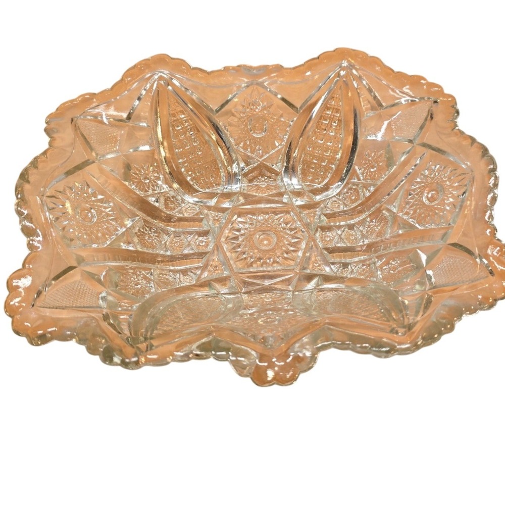 Indiana Glass Candy Bowl Daisy Cut Vintage Rectangle Clear 10"x‎ 8"x 3" Fruit